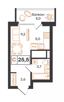 Квартира-студия: Екатеринбург, улица Патриса Лумумбы, 54 (25.5 м)