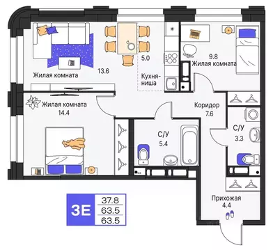 3-к кв. Пермский край, Пермь ул. Карла Модераха, 7 (63.5 м)