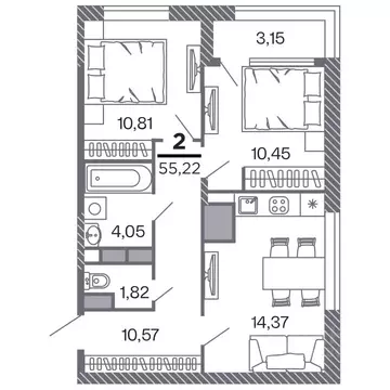 2-к кв. Рязанская область, Рязань Петра и Февронии жилой комплекс ...