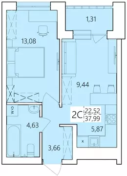 2-к кв. Башкортостан, Уфа ул. Пожарского, 237 (37.99 м)