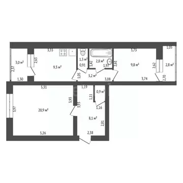 2-к кв. Башкортостан, Уфа ул. Левитана, 38/3 (56.3 м)