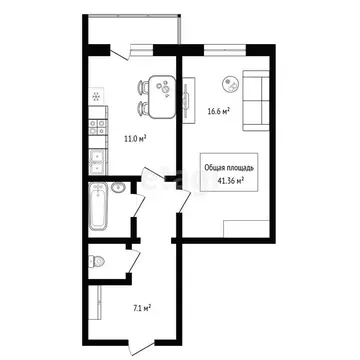 1-комнатная квартира: Новосибирск, Плющихинская улица, 1 (41 м)