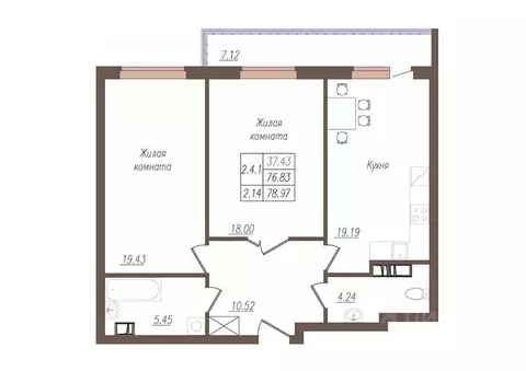 2-к кв. Орловская область, Орел ул. Генерала Родина, 66Ак1 (78.6 м)