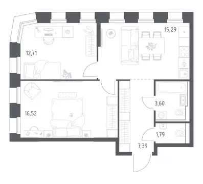 2-к кв. Татарстан, Казань Зилант Премьер жилой комплекс (57.3 м)