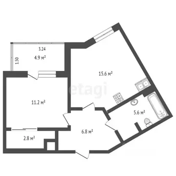 1-к кв. Тюменская область, Тюмень ул. Пожарных и Спасателей, 3к1 (42.7 ...