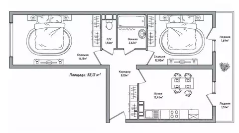 2-к кв. Ярославская область, Ярославль просп. Фрунзе, 56Д (58.13 м)