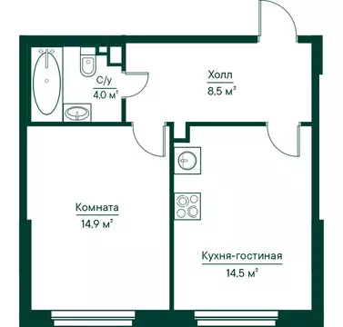 1-комнатная квартира: Самара, жилой комплекс Грин Ривер (41.95 м)