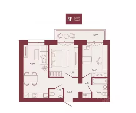 3-к кв. Пензенская область, Пенза ул. Тепличная, 55 (58.46 м)