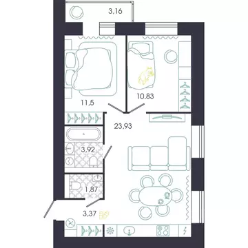 2-к кв. Пензенская область, Пенза Колышлейская ул., 7 (57.0 м)
