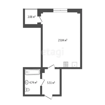 Квартира-студия: Тюмень, проезд Геологоразведчиков, 44А (33.3 м)