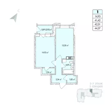 1-к кв. Пермский край, Пермь Алексеевская ул., 47 (44.37 м)