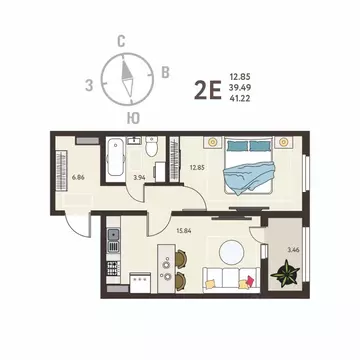 1-к кв. Воронежская область, с. Новая Усмань, Ольха мкр  (41.22 м)