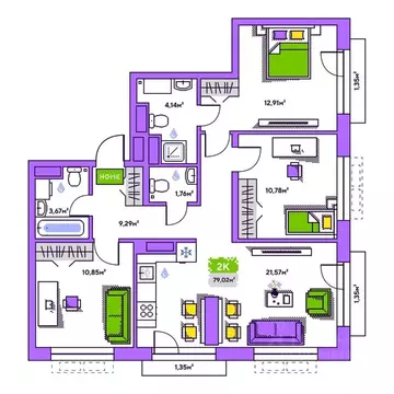 3-к кв. Тюменская область, Тюмень Полевая ул., 93к1 (79.02 м)