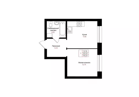 1-к кв. Татарстан, Казань Лето жилой комплекс (35.23 м)