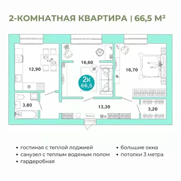 2-к кв. Оренбургская область, Оренбург Ростоши Премьер мкр,  (66.5 м)