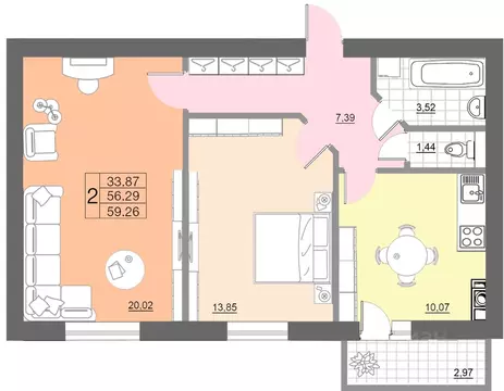 2-к кв. Смоленская область, Смоленск Краснинское ш., 26А (59.26 м)