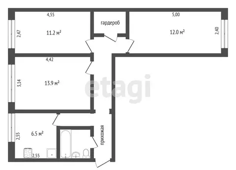 3-комнатная квартира: Омск, проспект Мира, 61 (58.9 м)