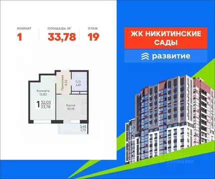 1-к кв. Воронежская область, Воронеж Никитинские сады жилой комплекс ...