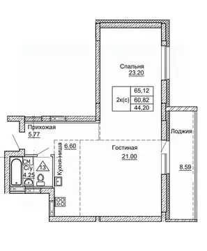2-к кв. Алтайский край, Барнаул ул. Никитина, 41 (65.12 м)