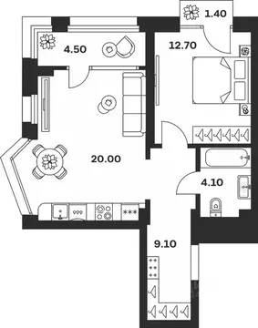 1-к кв. Тульская область, Тула ул. Михеева, 9А (51.8 м)