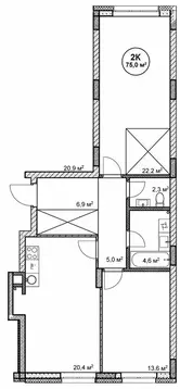 2-комнатная квартира: Нижний Новгород, посёлок Cовхоза Цветы (75 м)