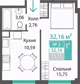 1-к кв. Крым, Симферопольский район, с. Мирное ПроПолис жилой комплекс ...