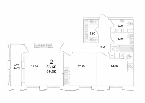 2-комнатная квартира: Санкт-Петербург, ул. Глухарская (69.3 м)