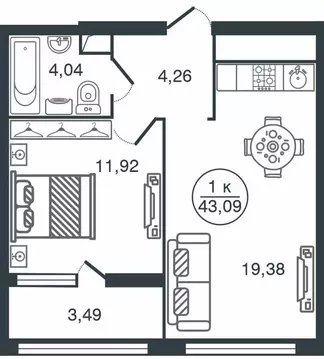 1-комнатная квартира: Тверь, улица Левитана, 74Б (43.1 м)
