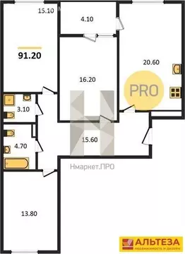 3-комнатная квартира: Калининград, улица Маршала Борзова, 109 (91.2 м)