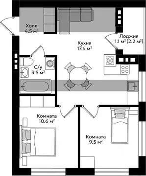 2-к кв. Калининградская область, Гурьевск Пражский жилой комплекс ...