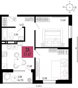 2-к кв. Ростовская область, Аксай  (51.67 м)