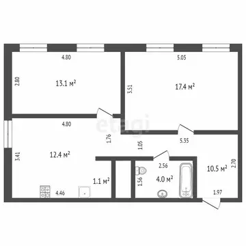 2-комнатная квартира: Тюмень, Новгородская улица, 1 (58.5 м)