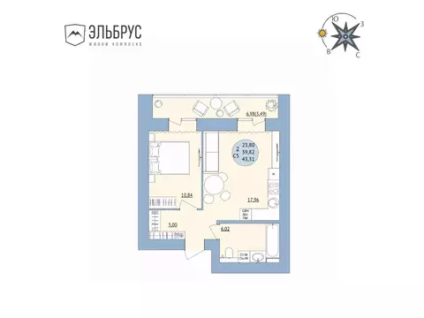 2-к кв. Башкортостан, Уфа Кавказская ул., 24 (43.31 м)