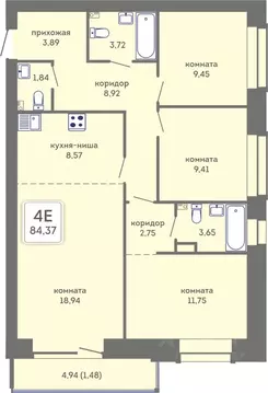 4-к кв. Пермский край, Пермь Кировоградская ул., 28 (87.83 м)