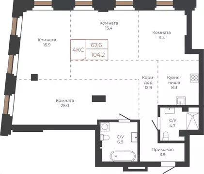 4-к кв. Алтайский край, Барнаул пл. Баварина, 8к1 (103.3 м)