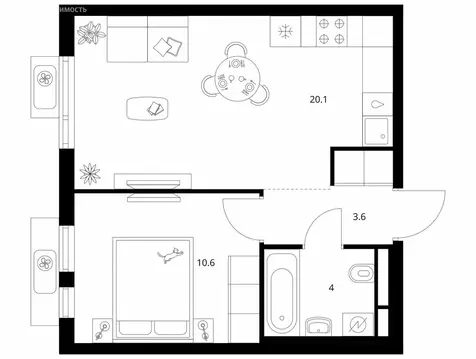 1-комнатная квартира: Мытищи, ЖК Ярославский Квартал, 2.5 (38.3 м)