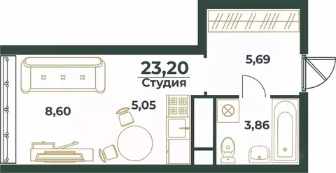 Студия Башкортостан, Уфа ул. Ивана Спатара (23.2 м)