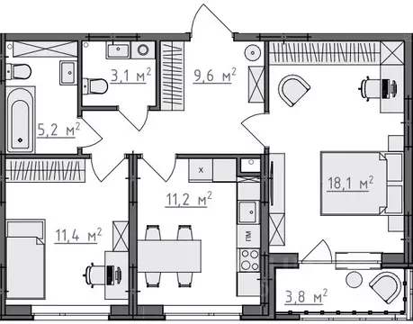 2-к кв. Владимирская область, Владимир Сновицы-Веризино мкр,  (60.5 м)