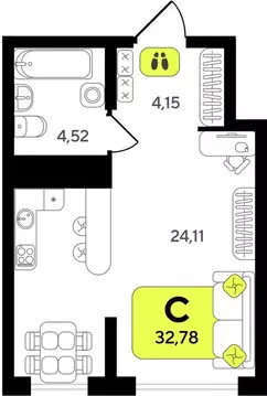 Квартира-студия: Тюмень, жилой комплекс Окинава (32.78 м)