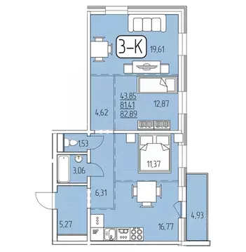 3-к кв. Бурятия, Улан-Удэ 105-й мкр,  (82.89 м)