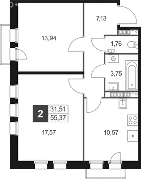 2-комнатная квартира: Ленинградская область, Гатчинский муниципальный ...