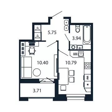 1-комнатная квартира: Новоселье, Центральная улица, 30к2 (30.5 м)