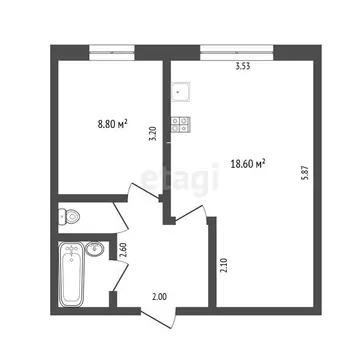 1-комнатная квартира: Тюмень, улица Малыгина, 82 (35.3 м)