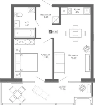 2-к кв. Крым, Алушта Профессорский Уголок мкр,  (55.16 м)