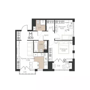 2-к кв. Тульская область, Тула городской округ, пос. Молодежный 10А ...