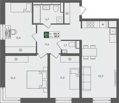3-к кв. Курганская область, Курган Заозерный жилрайон,  (80.9 м)