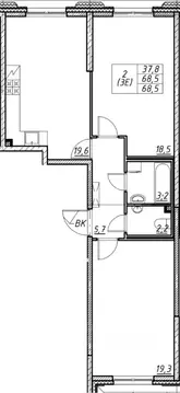 2-к кв. Санкт-Петербург Октябрьская наб., 40 (66.4 м)
