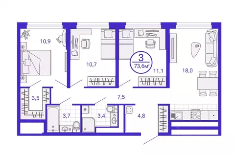 3-к кв. Свердловская область, Екатеринбург Уктус жилрайон, Астон ...