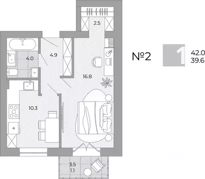 1-к кв. Калининградская область, Гурьевский муниципальный округ, пос. ...