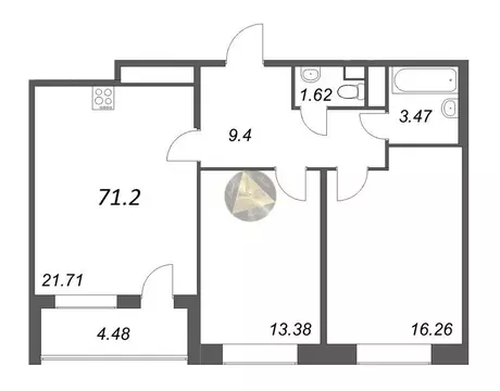 2-комнатная квартира: Санкт-Петербург, Кубинская улица, 76к1 (71.2 м)